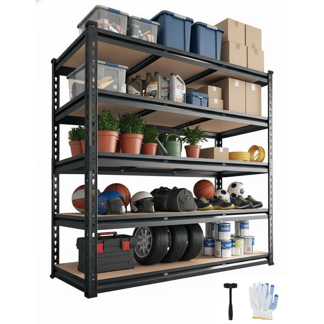 5-Tier Adjustable Metal Garage Shelving Units, 48x24x72 Heavy Duty Garage Storage Shelves,2500 LBS Load Capacity Utility Storage Racks for Warehouse Garage Organization
