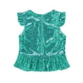 thumbnail image 4 of Haitryli Kids Girls Sparkly Sequins Ruffle Flutter Sleeve Peplum Top Shirt Mermaid Theme Birthday Lake Green 16, 4 of 5