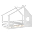 thumbnail image 6 of Jopath Twin Size House Floor Bed with Window and a Small Shelf, Solid Wood Floor Bed with House-shaped Roof for Boys Girls White, 6 of 9