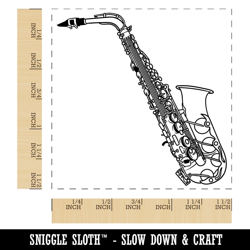 Alto Saxophone Woodwind Musical Instrument Self-Inking Rubber Stamp Ink Stamper - Blue Ink - Large 1-1/2 Inch