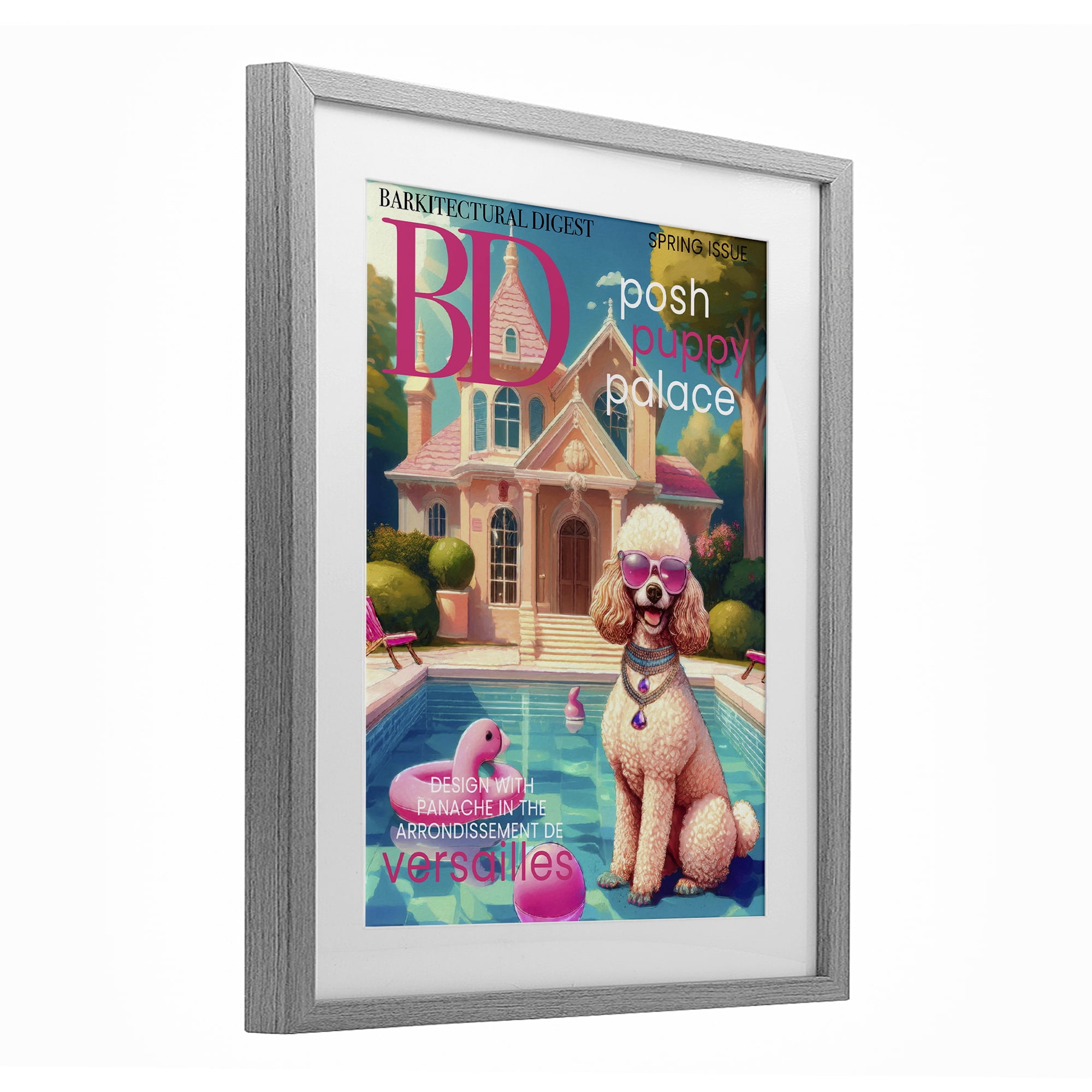 Stupell Industries Poodle Magazine Parody Gray Framed Print Under Glass, design by Grotto Studios