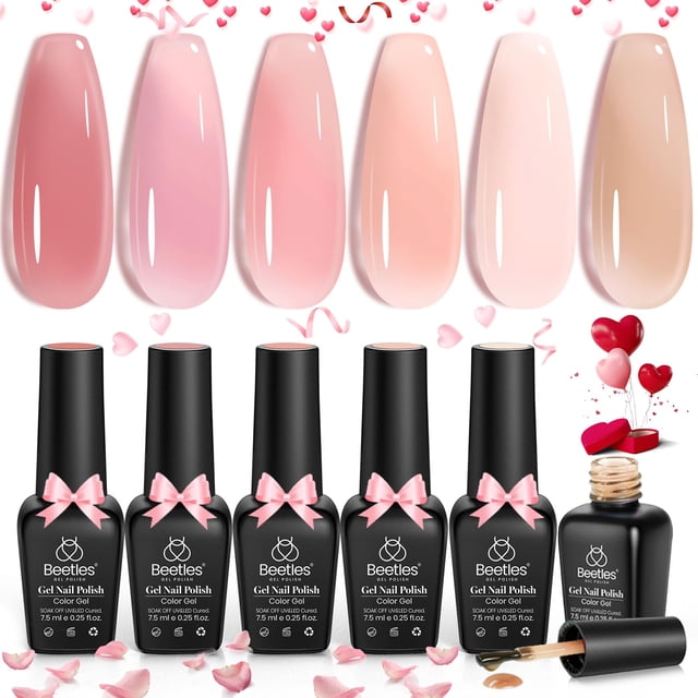 Set de esmaltes de uñas en gel Beetles Spring 6 colores Jelly Nude Pink