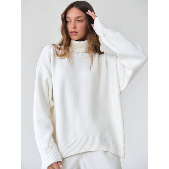 Suéter de cuello alto de color sólido, estilo europeo y americano, otoño e invierno, cómodo, suelto, clásico, versátil, temperamento