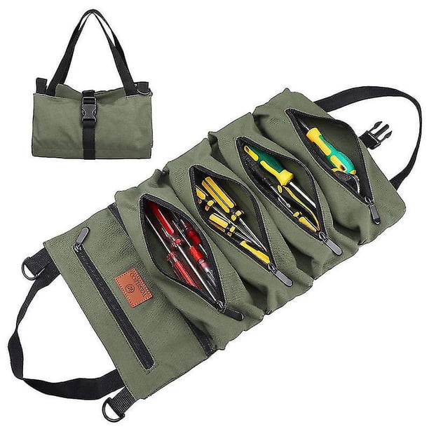 Bolsa enrollable para llaves YONGSHENG organizador de lona multifunción verde 5 bolsillos con cremallera 1 pieza