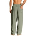 thumbnail image 4 of Dresfit Linen Pants Mens Lounge Wide Leg Pants 2026 Summer Straight Leg Drawstring Pant with Back Pockets Elastic Waist Open Bottom Lightweight Vacation Loungewear Army Green 3XL, 4 of 8