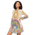 thumbnail image 3 of FORMRS Womens Long Sleeve Nightgowns Crew Neck Sleep Shirt Soft Pajamas Sizes S-3XL, Beige Rainbow, 3 of 8