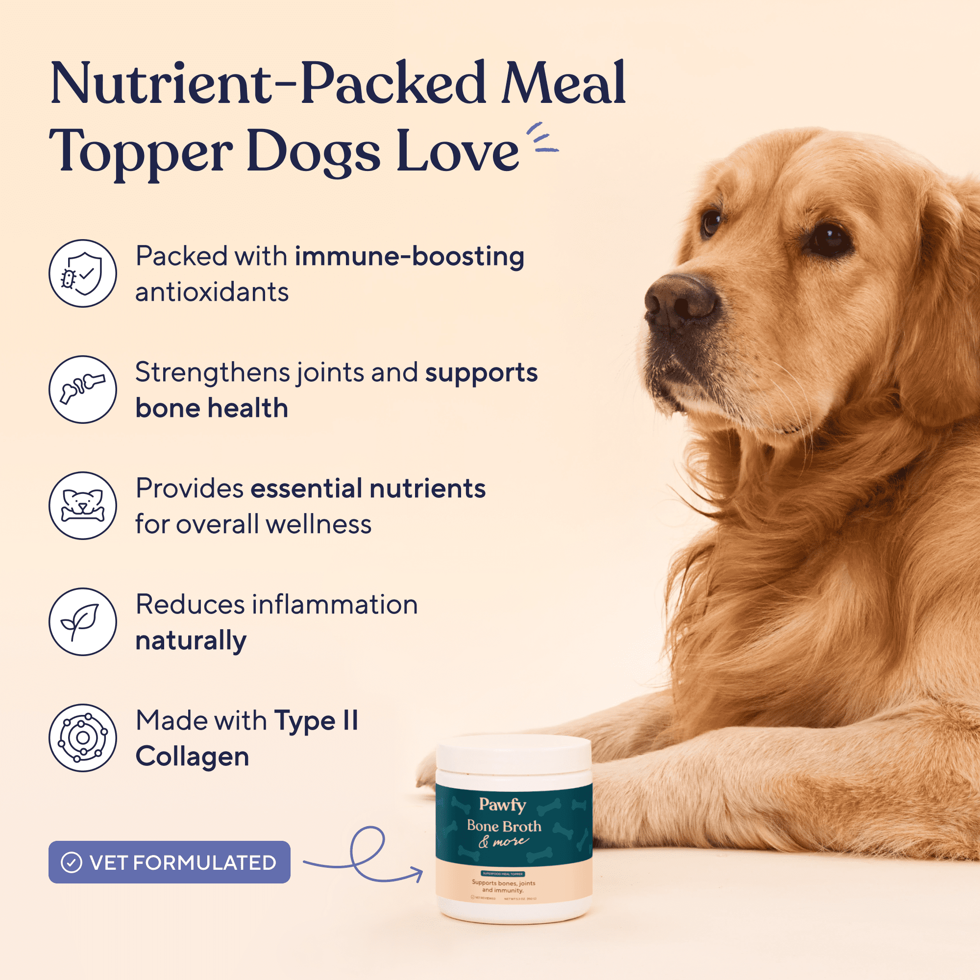 Pawfy Bone Broth for Dogs | Dog Powder for Food with Collagen - Supports Joints, Immunity & Digestion | Easy to Serve Bone Meal for Dogs