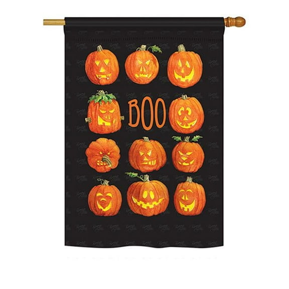 Breeze Decor BD-HO-H-112071-IP-BO-DS02-US 28 x 40 in. Seasonal Halloween Impressions Decorative Vertical House Flag - Pumpkins Boo Fall