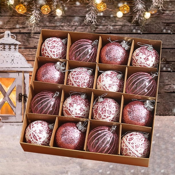 16 adornos de bolas de Navidad colgantes con dijes de 6 cm, decoración navideña, adornos colgantes decorativos para aniversario, celebración de pared Rosa