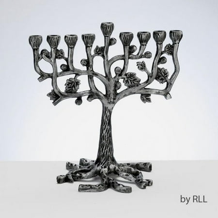 9.5" Distressed Silver Chanukah Hanukkah Traditional Menorah Tree w/ Leaves