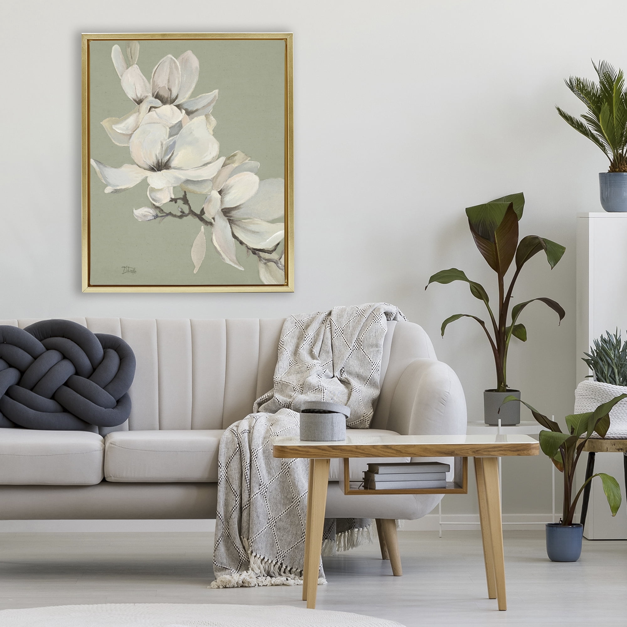 Stupell Industries Magnolias on Sage Florals Gold Framed Floater Canvas Wall Art, design by Patricia Pinto
