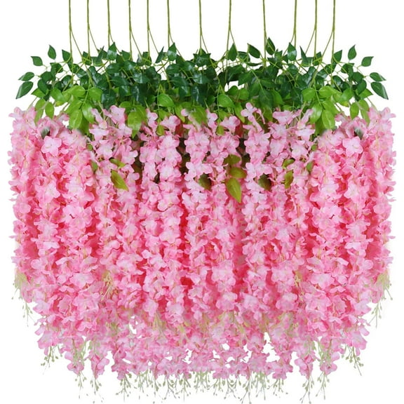 Babibeauty 12 Pack /43.3 inch /3.6ft Pink Wisteria Artificial Fake Flower Wisteria Vine Silk Hanging Garland Flowers Ratta Long Bush Flowers String for Wedding Party Garden Greenery Home Wall Decor
