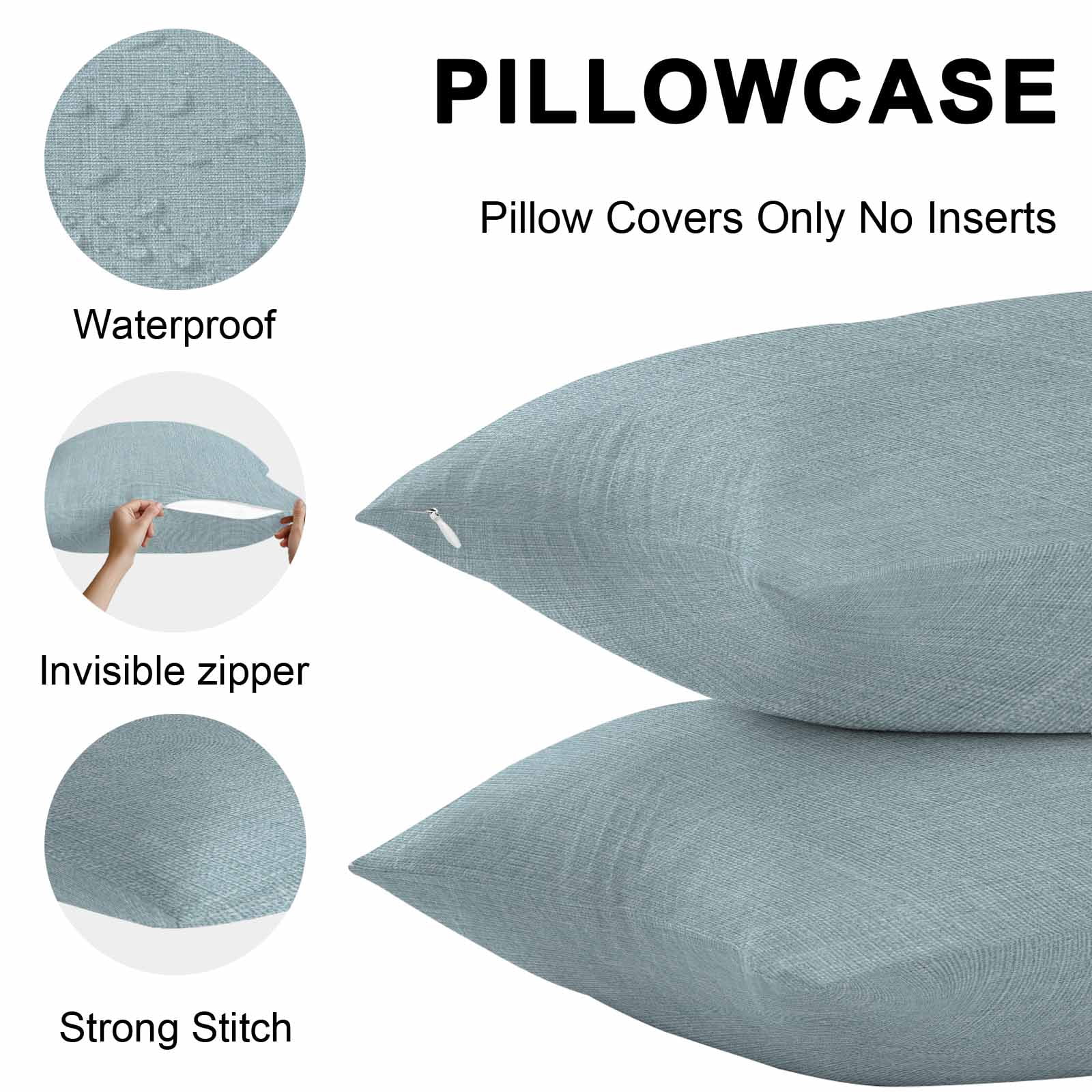 Outdoor Waterproof Throw Pillow Covers Set of 2 Blue Linen Decorative Pillowcases Lumbar Outdoor Pillows Cushion Case 20x12 Inch Farmhouse Pure Color Patio Pillows for Couch Sofa Bed Garden