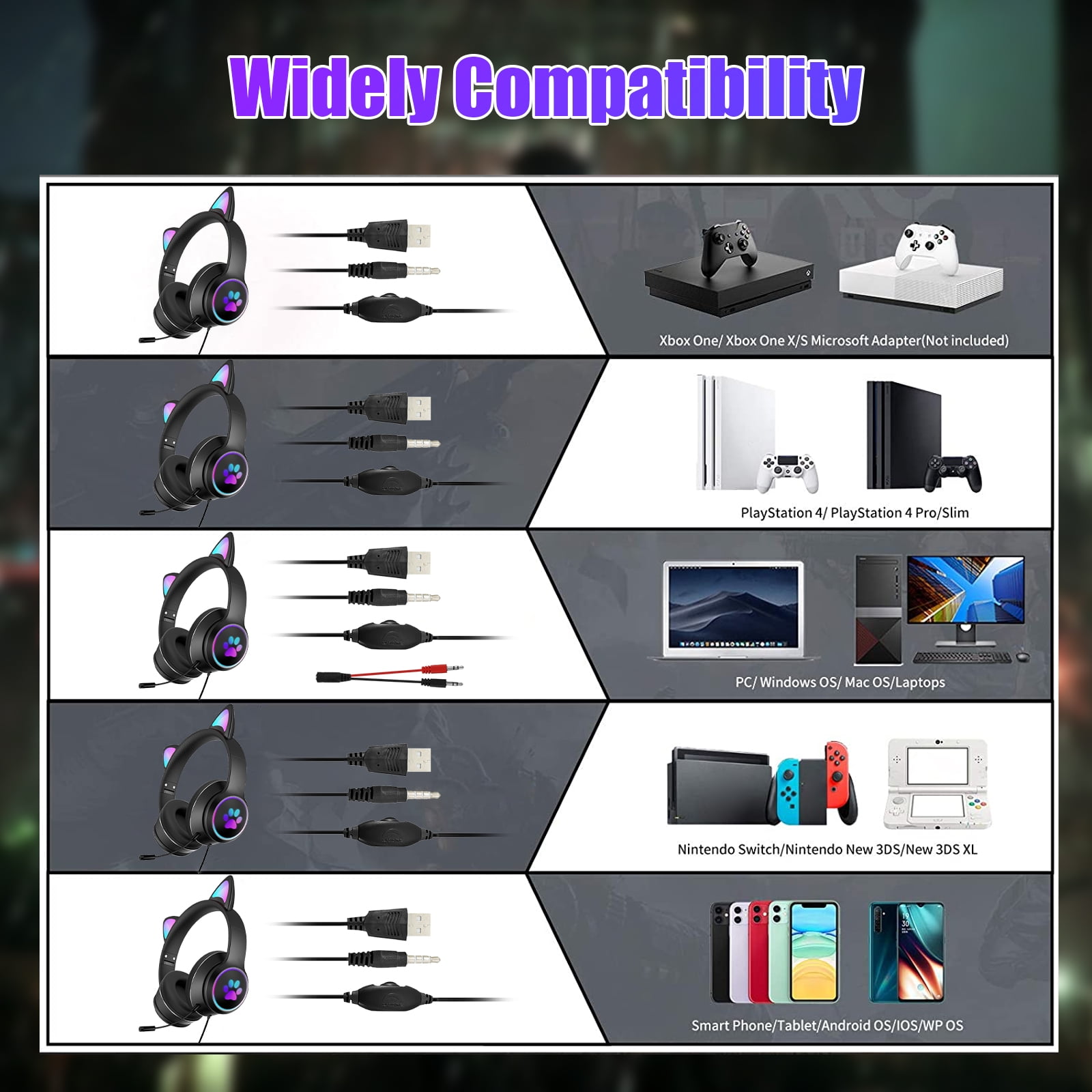 XINYTEC Detachable Gaming Headphones Cat Ears Attachment Stereo Headset  Decoration 