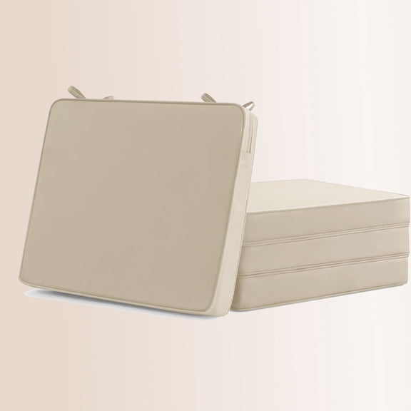 Outdoor Chair Cushions Set of 4: Waterproof & Fade Resistant Seat Cushion for Patio Furniture with Ties and Hidden Zipper, Beige
