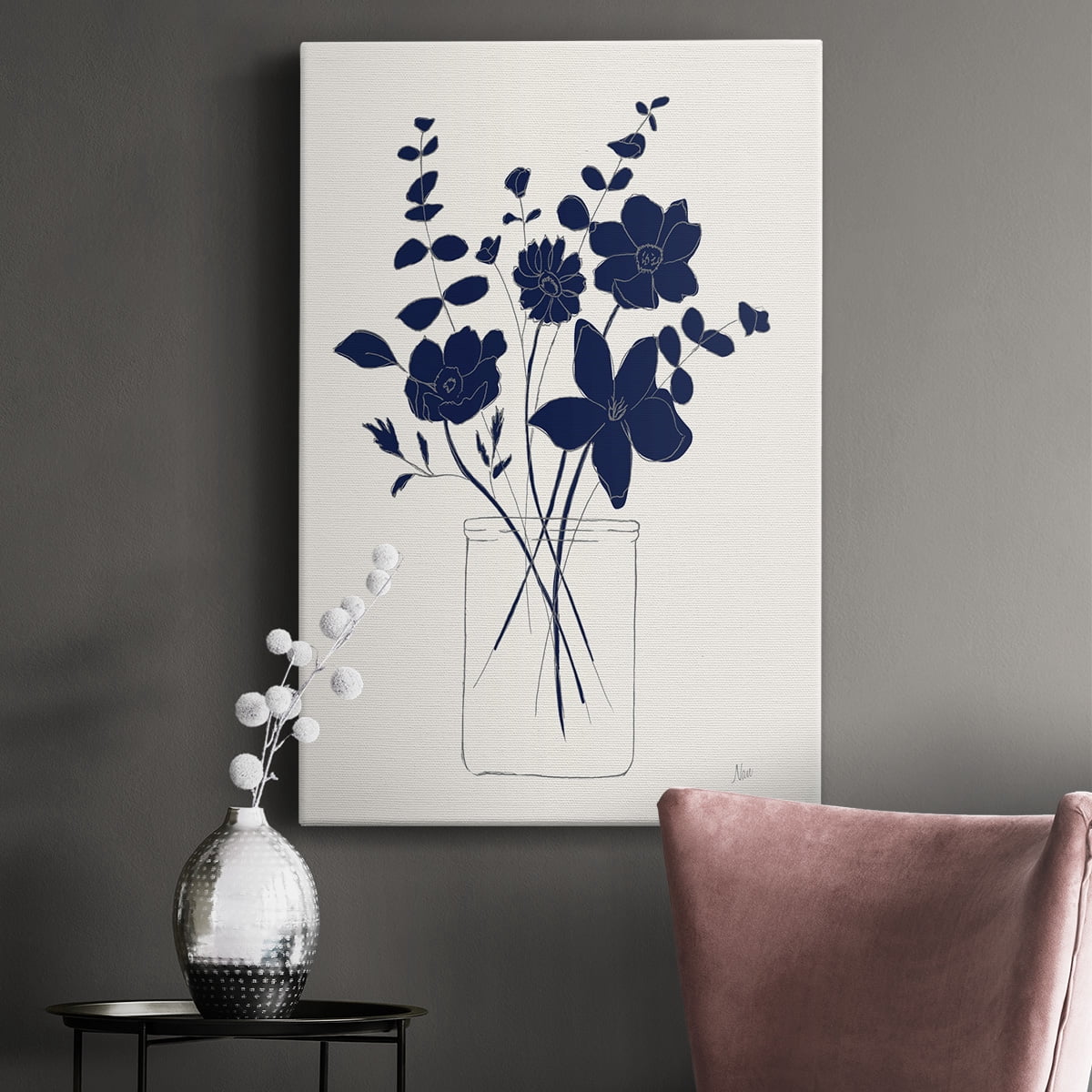 Indigo Sketch Bouquet I Premium Gallery Wrapped Canvas - Ready to Hang