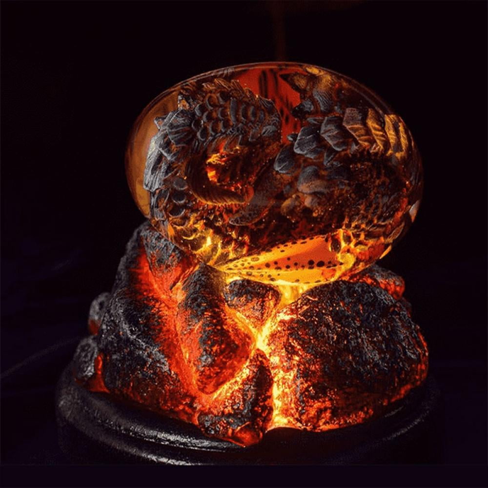 Lava Dragon Egg with Lighting Base Resin Transparent Dragon Eggs Red