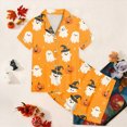 thumbnail image 5 of zuwimk Halloween Kids Boys Girls Silk Satin Pajama Set Cute Soft Pajamas Toddler Short Sleeve Sleep Suit Baby Clothes(Light Yellow,12-13 Years), 5 of 5