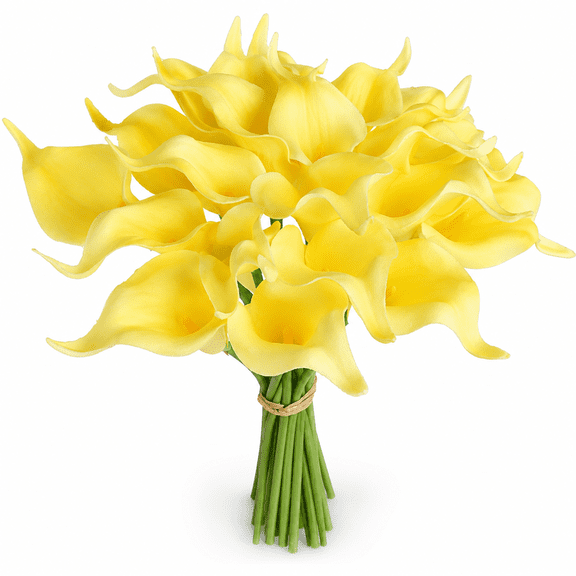 20 PCS Yellow Artificial Calla Lily Flowers, Real Touch PU Light Yellow Flowers with Flexible Stems, Faux Yellow Lily Flowers for Vase, Wedding Bouquet, Centerpiece, Home Kitchen Office Decor