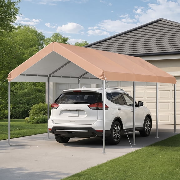 Aoxun 10x20 ft Heavy Duty Carport Canopy, Potable Car Canopy with Adjustable Height, Outdoor Carport Shelter Portable Garage with Reinforced Frame for Cars, Boats, Trucks, Khaki