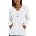 thumbnail image 6 of Womens Long Sleeve V Neck Henley Shirts Hooded Pullover with Thumb Holes, Summer Casual Athletic Running Hiking Tops Quick Dry Workout Clothes with Kangaroo Pocket, 6 of 7