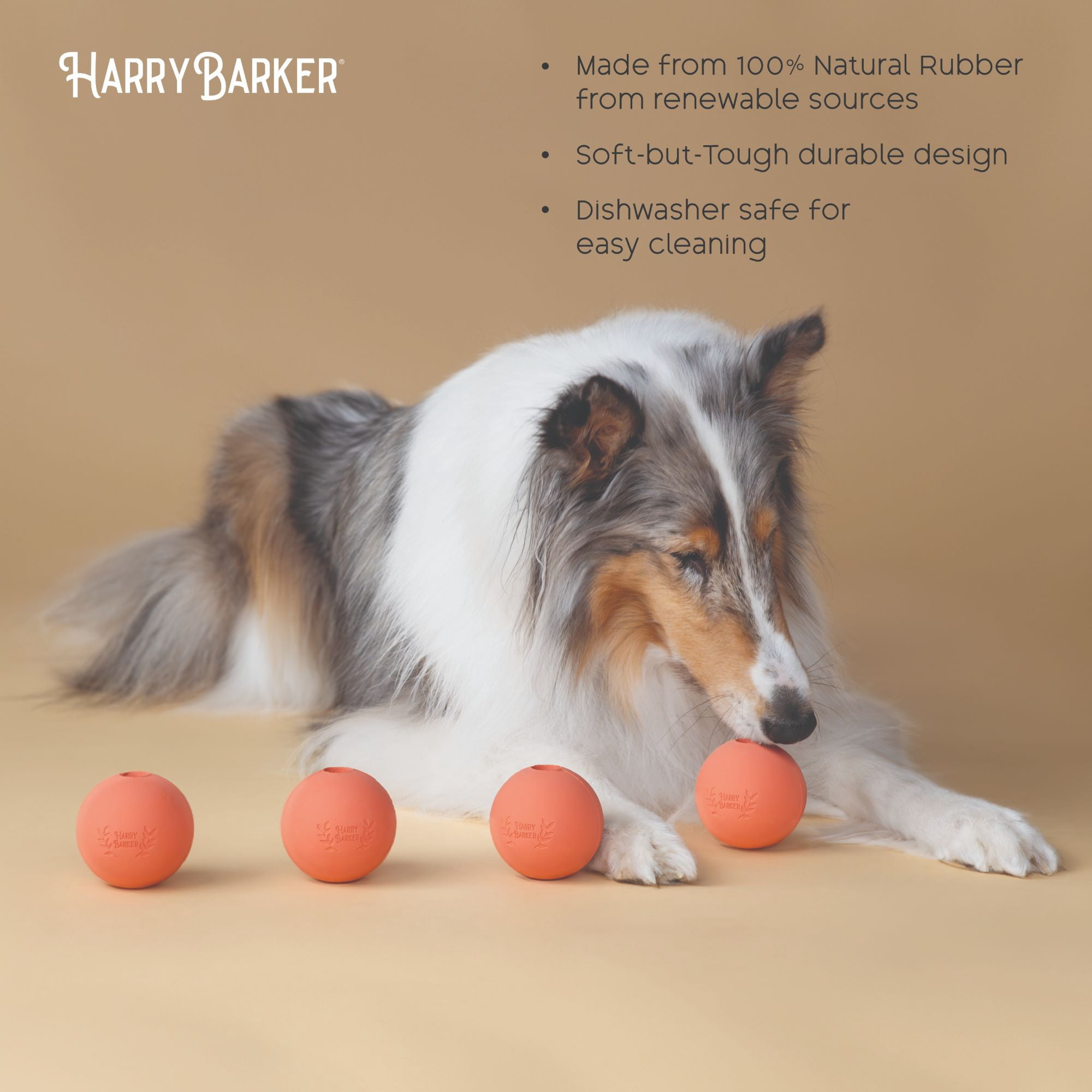 Harry Barker Durable All-Natural Rubber Balls for Dogs, 2.5" Rubber Balls, Orange, 6 Pack Set