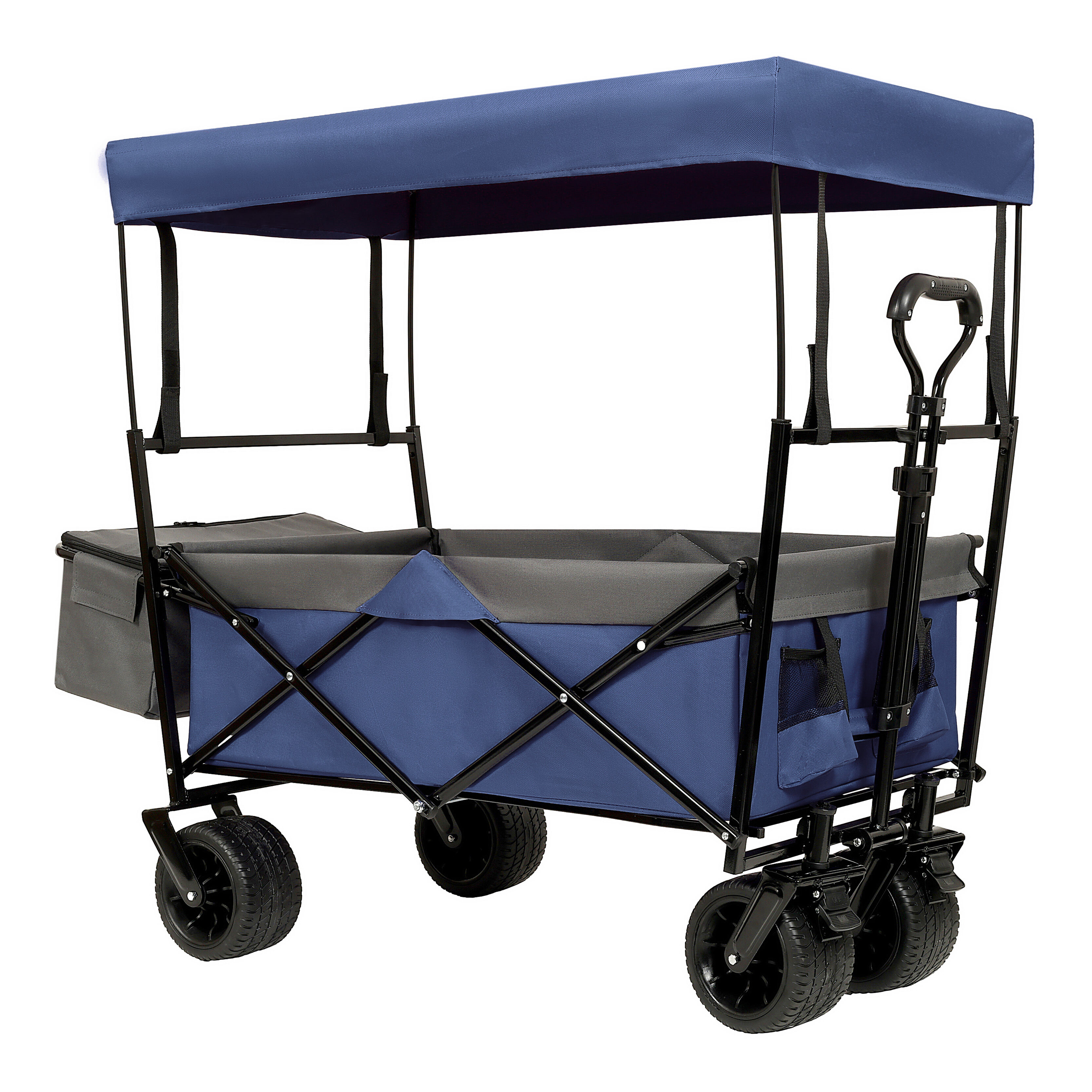 Folding Garden Carts 480Lbs Collapsible Wagon with Canopy,Wagon Stroller with 7" All-Terrain Wheels, Lightweight Foldable Wagon, Large Capacity for Camping, Shopping, Sports, and Garden Use, Dark blu