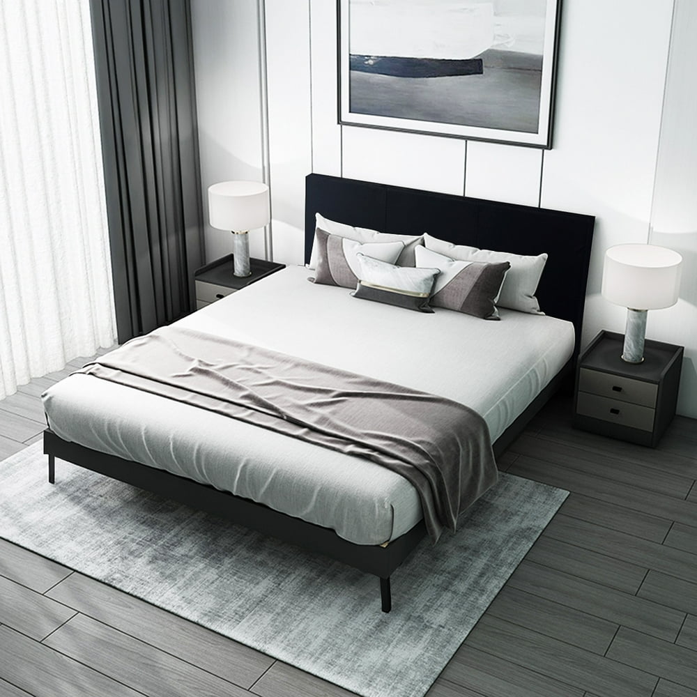 Novashion Queen Bed Frame Size Faux Leather Platform Bed Frame