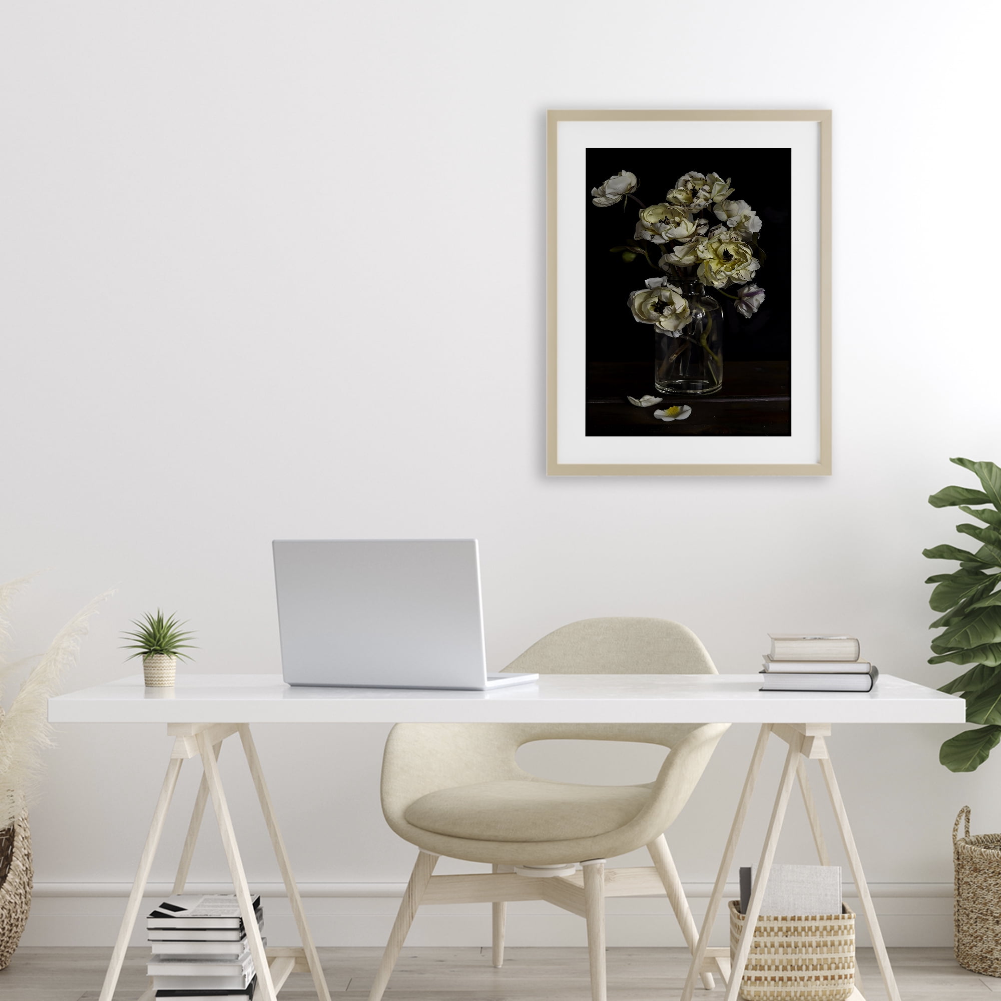 Stupell Industries Elegant Arrangement of Cream Blossoms Birch Framed Print Under Glass, design by Creative Studio