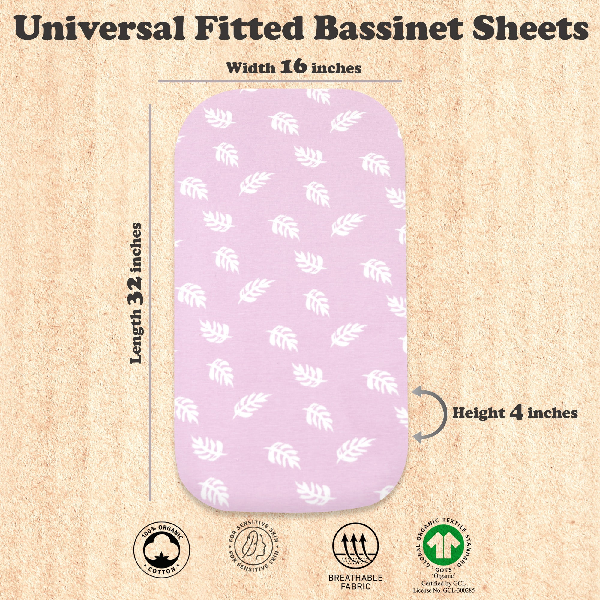 Bublo Baby 3-Pack Organic Cotton Bassinet Fitted Sheets, 32x16x4 – Fits Halo, Snoo, Graco, Dream On Me, Delta – Soft, Breathable Sheets for Oval, Hourglass & Rectangular Bassinet Pads