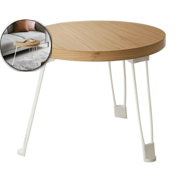 Dvruxg Petite Table d'Appoint Ronde Pliable pour Chambre, Salon et Balcon – Table d'Extrémité en Bois Portable avec Rangement à Double Couche (Jaune)