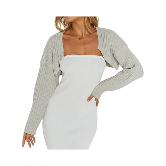 Women Y2k Knit Crochet Shrug Long Sleeve Crop Top Bolero Cardigan Contrast Color Vintage Cropped Shrug Sweater
