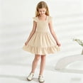 thumbnail image 4 of xfsWaSs Girls Dresses Summer Elegant Square Neck Ruffle Sleeve Smocked Dress Solid Color Flowy A-Line Sundress Kids Casual Midi Dresses 2-3 Years, 4 of 6