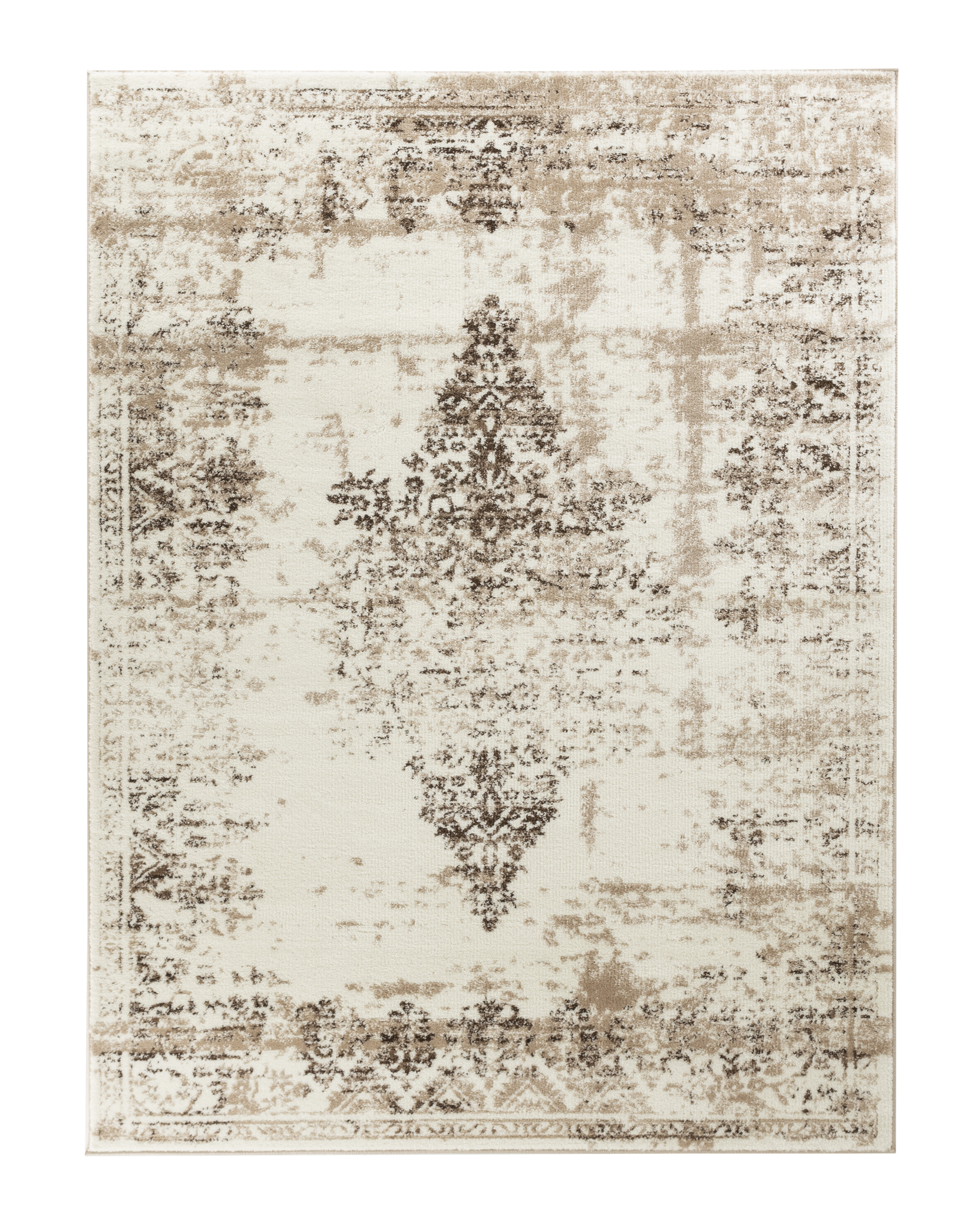 Elite Collection RugCream, Brown, Oriental Distressed Design Premium