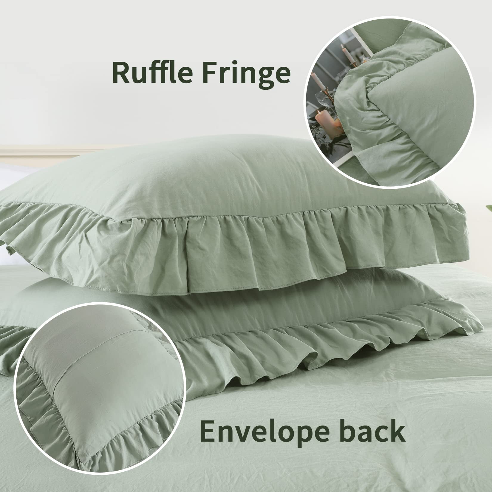 Ruffled Duvet Cover Twin/Queen/King Size, 3 Pieces Soft Washed Microfiber Duvet Cover Set, Shabby Chic Home Bedding Duvet Covers with Button Closure