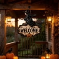 thumbnail image 4 of 2026 Halloween Party Supplies Halloween Witch Welcome Sign Wall Hanging Decor Vintage Flying Witch On Wooden Door Hanger With Pumpkin Star Halloween Front Door, 4 of 8
