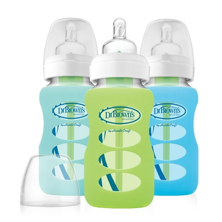 9oz Wide Neck Glass Bottles in Silicone Sleeve, 3pk, Boys