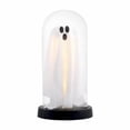 thumbnail image 2 of Leutsin Halloween Glass Cloche Night Light, White Ghost Figurines Light Up Dome Lamp with Warm Light, Vintage Gold Base Battery Operated Spooky Tabletop Bedroom Shelf Halloween Decor Lamp Gift, 2 of 6