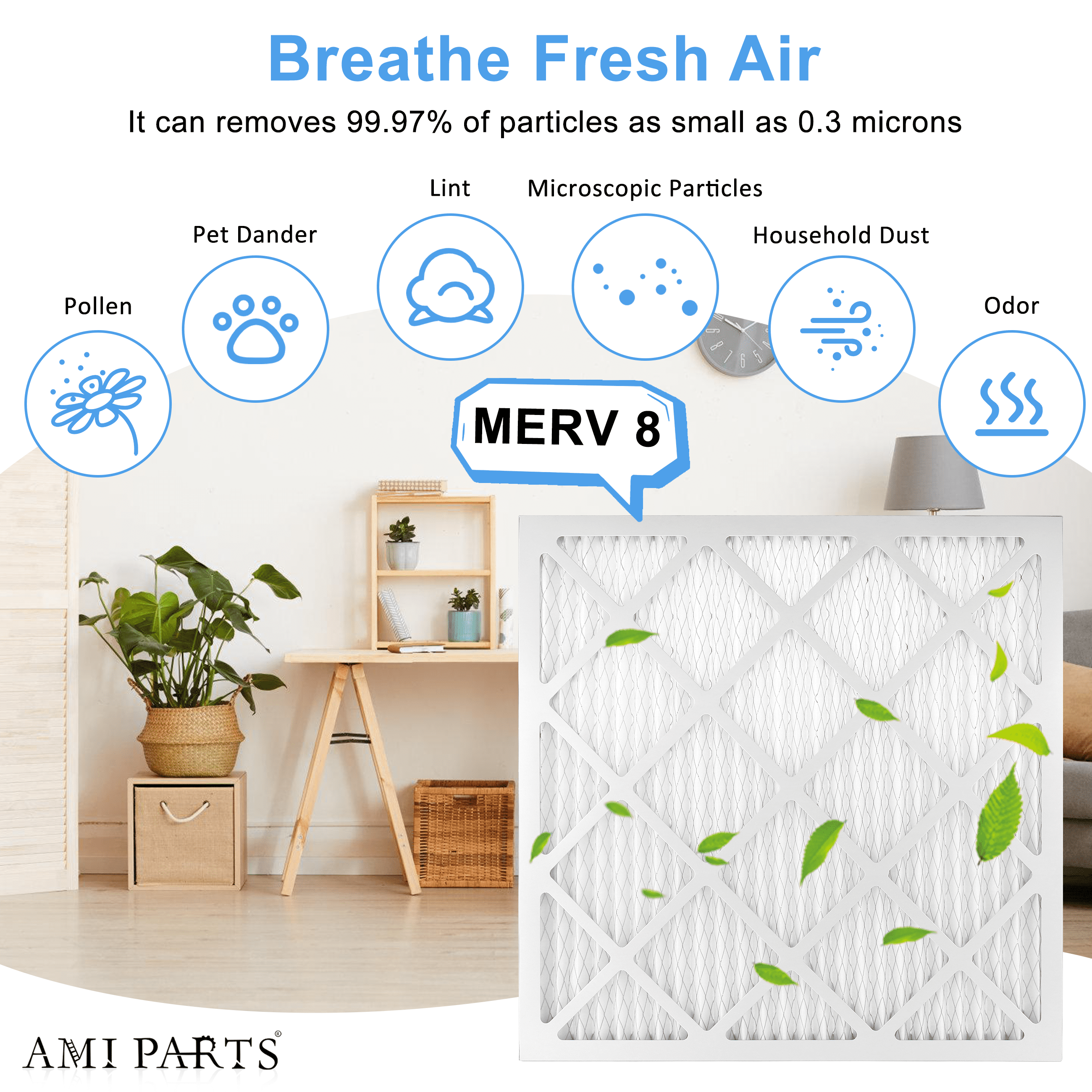 AMI PARTS 20x20x1 Furnace Air Filter MERV8 (MPR 600) Dust Reduction, Pleated HVAC AC Air Filters, 4 Filters