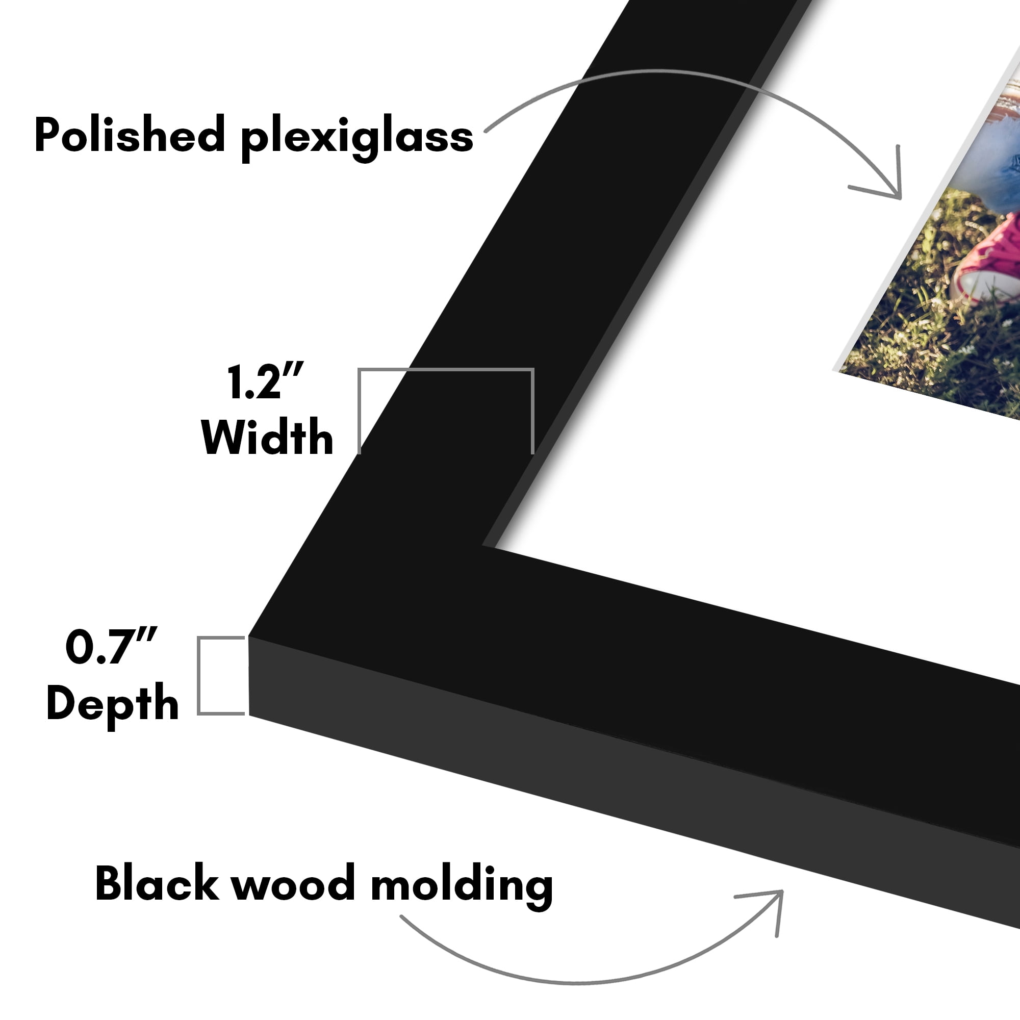Americanflat 16x20 Picture Frame with Polished Plexiglass with 12x16 Mat Display Photo Epic Collection - Black