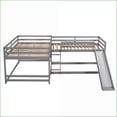 thumbnail image 3 of Full & Twin Size Pine Wood L-Shaped Bunk Bed with Slide & Short Ladder, Gray - No Box Spring Needed, 3 of 13