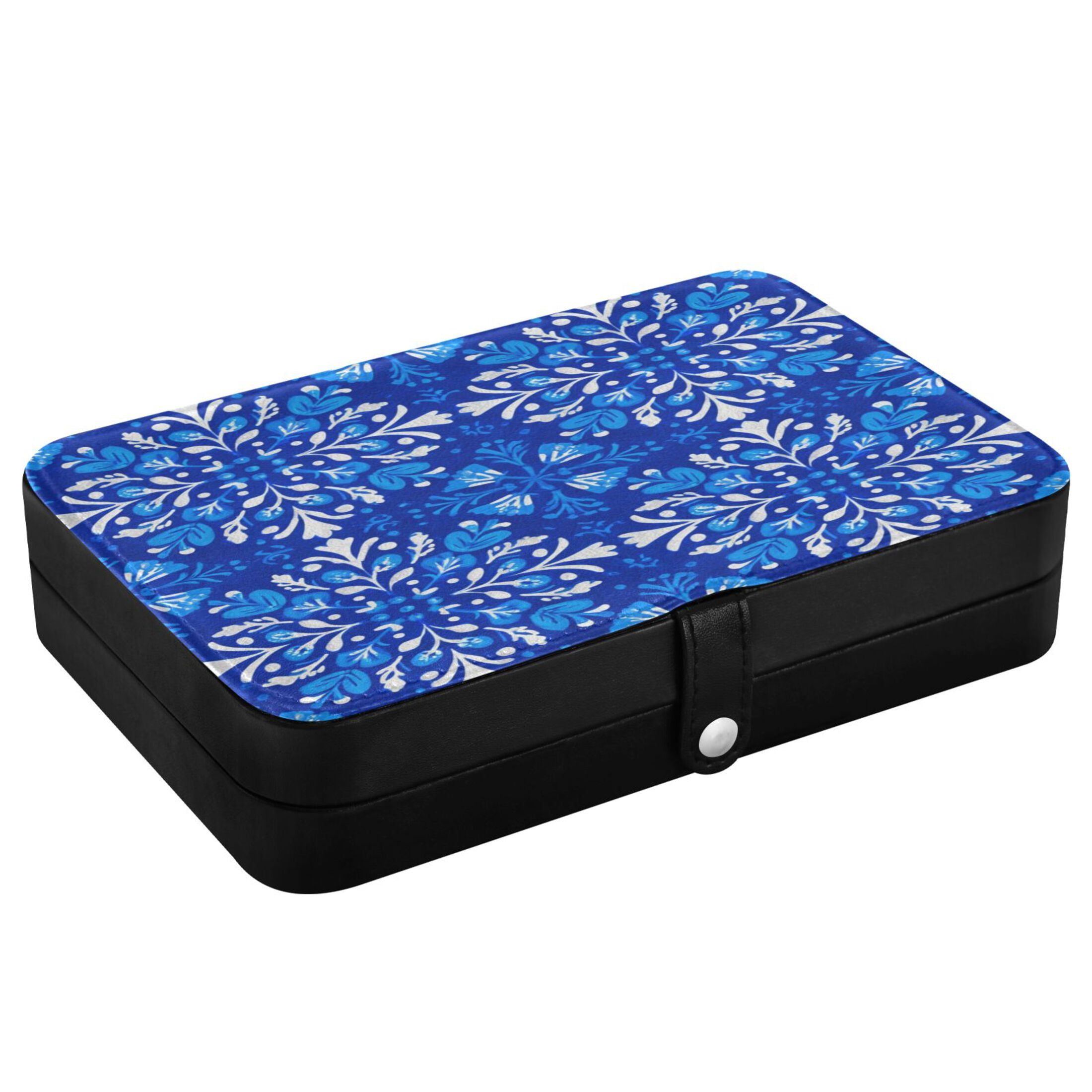 Leather Jewelry Box Rectangular 8.27x5.5x1.78In Travel Jewelry Storage Earrings Necklace Bracelet Watch Brooch Storage Blue Beautiful