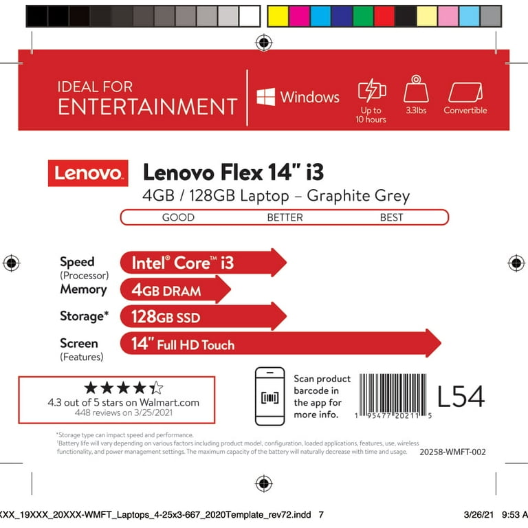 Lenovo Ideapad Flex 5i 14 FHD 2-in-1 Touchscreen Laptop, Intel Core i3,  4GB RAM, 128GB SSD, Graphite Gray, Windows 10, 82HS007CUS