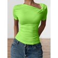 thumbnail image 4 of Women'S Off the Shoulder Tops Bo-W Y2k T Shirt Short Sleeve Fitted Summer Tee Grass Green S, 4 of 7