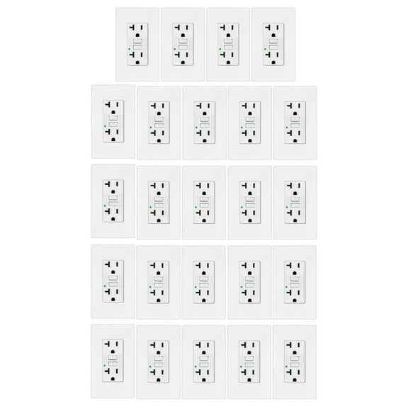 GREENCYCLE GFCI 20Amp Outlet Non-TR,24 20A/125V GFCI Outlets White, Decor Receptacle with LED Indicator, Decorative Wall Plates, Screws Included, Residential and Commercial Grade, ETL Certified