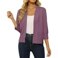 thumbnail image 2 of Fiaer Elegant Simple Knitted Cardigan Sweaters For Women 3/4 Sleeve Loose Fit Solid Color Casual Trendy Tops Purple XL, 2 of 6