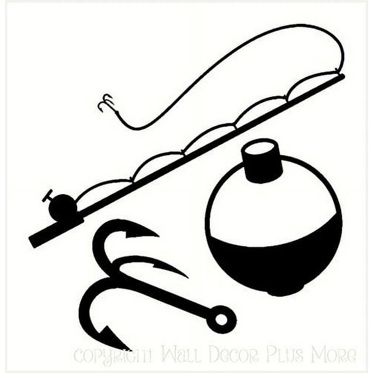 Fish Hook Clip Art Fishing Decal Sticker - Black And White