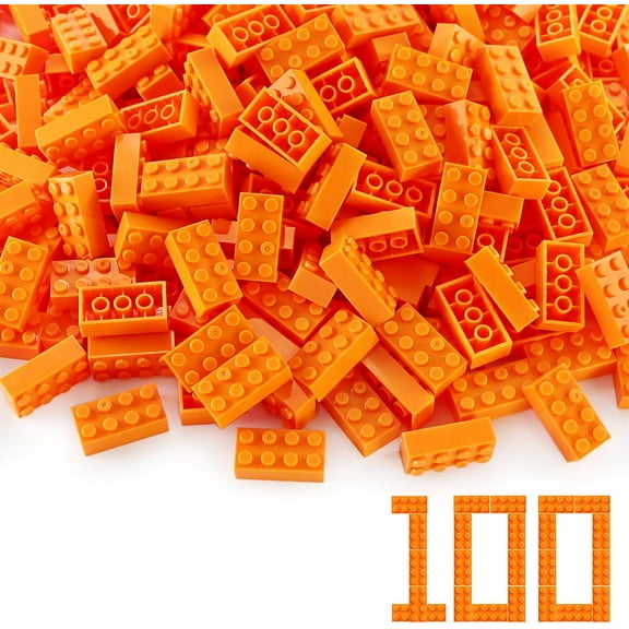 100pcs 2x4 Bricks Orange Pieces Parts Building Kits Creative Play Set Basic Blocks Toy Accessories Compatible with 3001 Major Brands