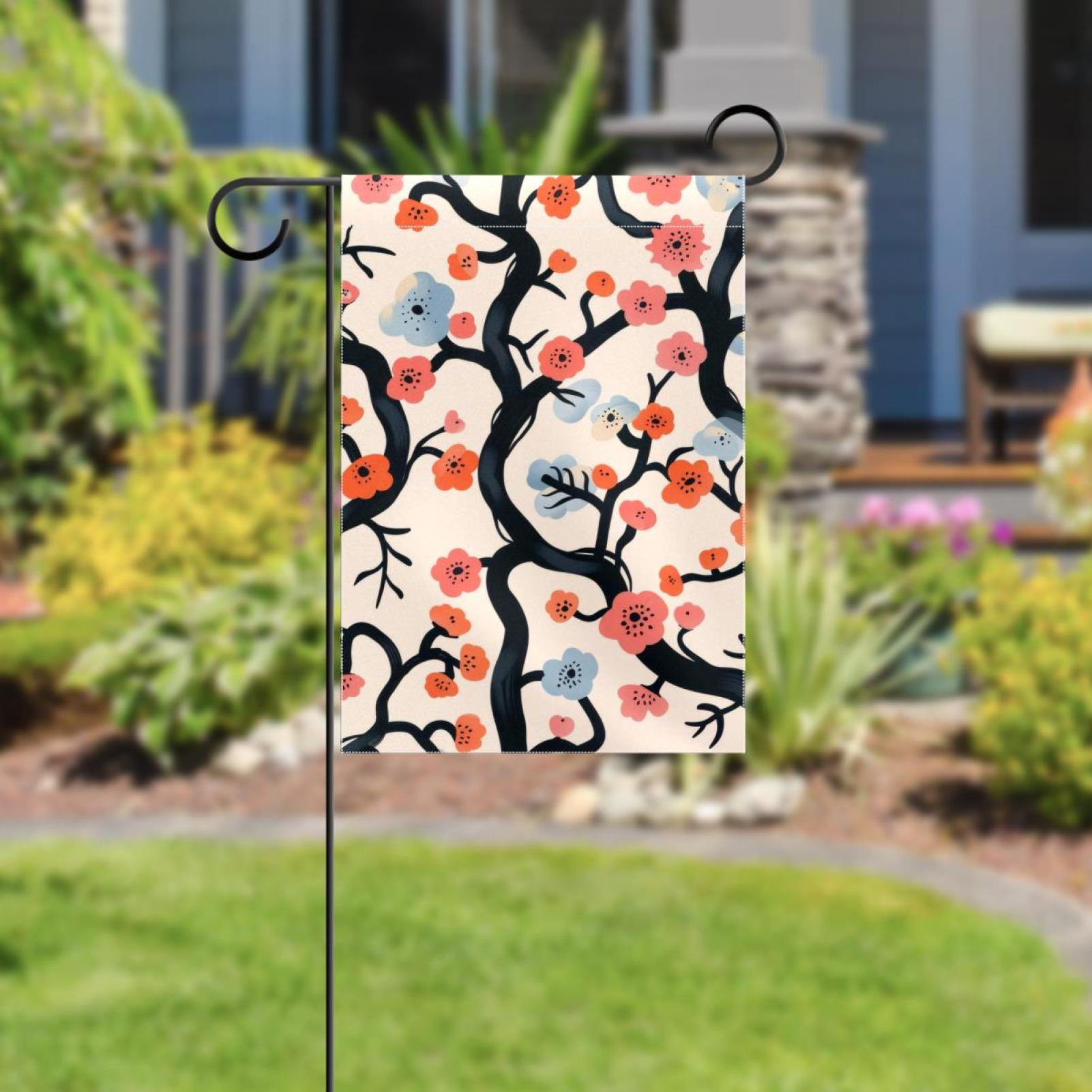 Welcome Seamless Floral Pattern Garden Flag, Vertical Double Sided Small House Flag, Yard Farmhouse Outdoor Deck Veranda Lawn Decor 28x40 Inch