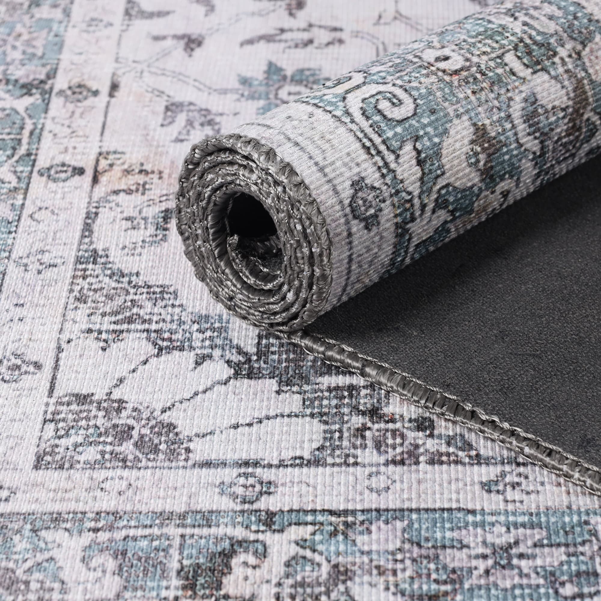 Superior Floral Scroll Border Washable Indoor Area Rug, 3' 6" x 5' 6", Gray